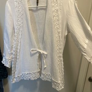 White Linen mesh lace accented jacket